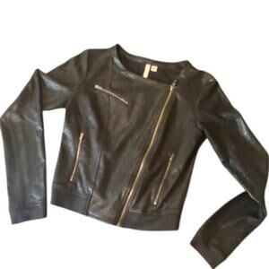 Frenchie Black Faux Leather Moto Jacket Asymmetrical Zip Women’s size Small